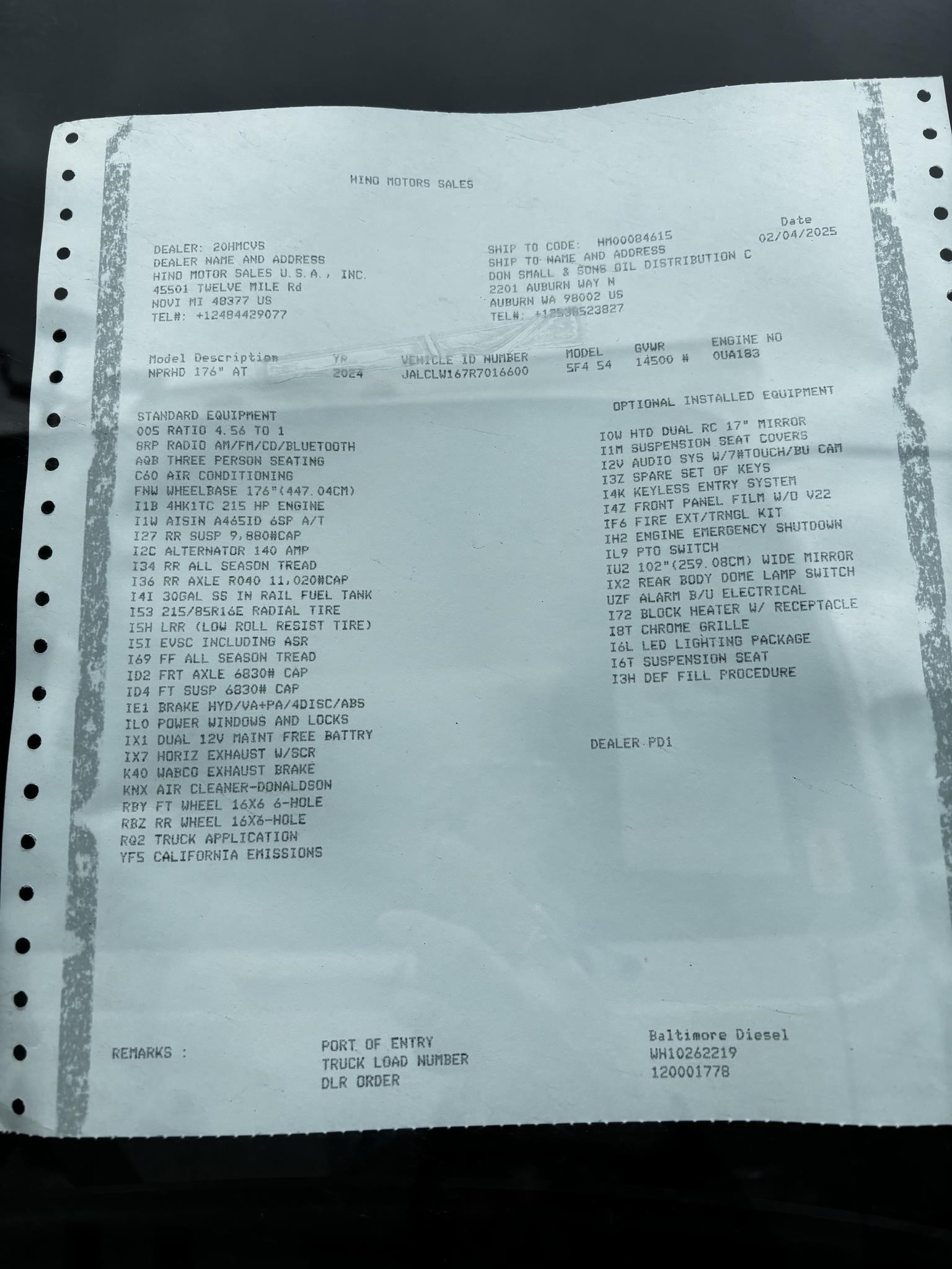 2024 HINO S4 9042603847 2024 HINO S4 9042603847