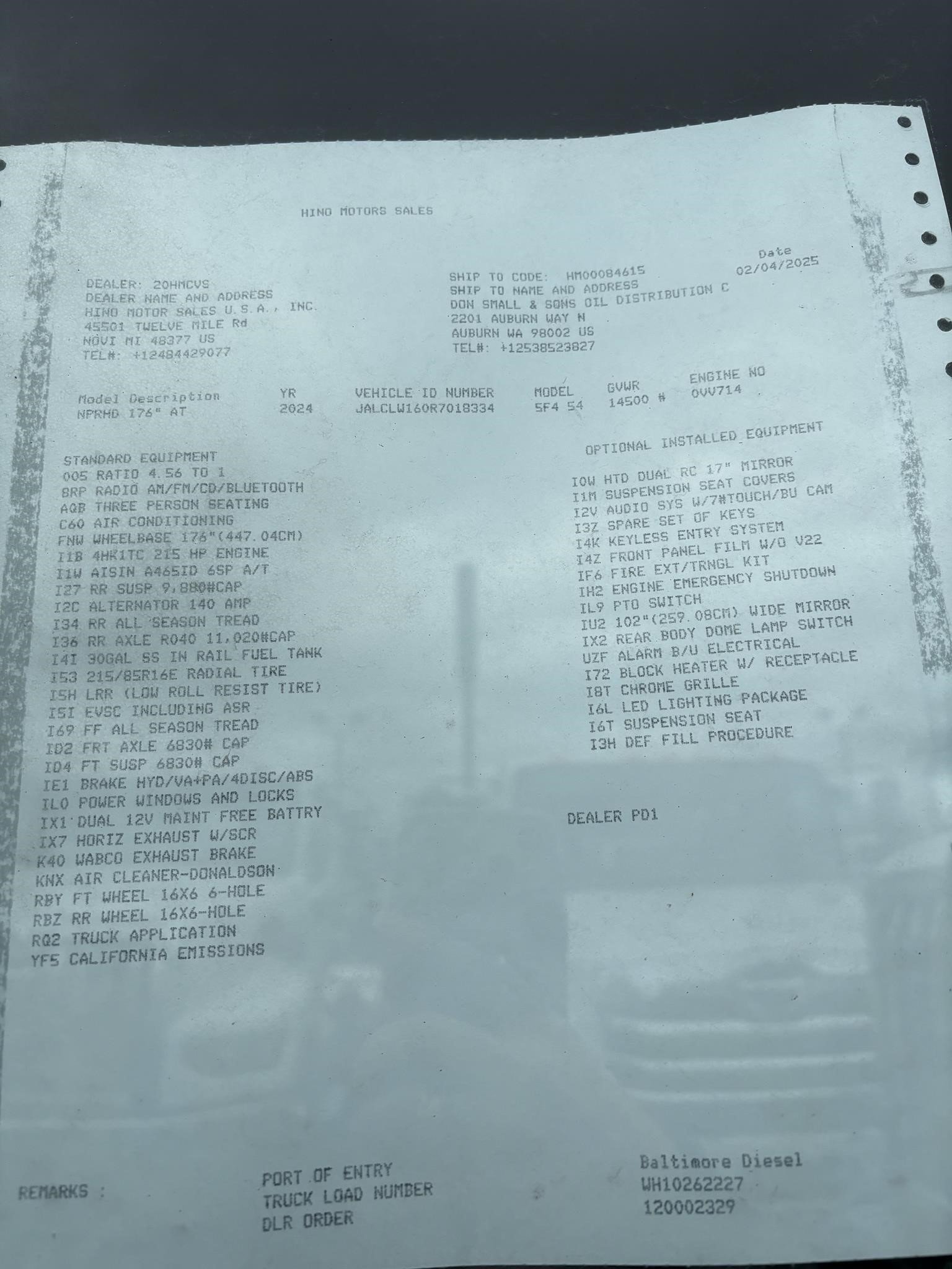 2024 HINO S4 9042604983 2024 HINO S4 9042604983